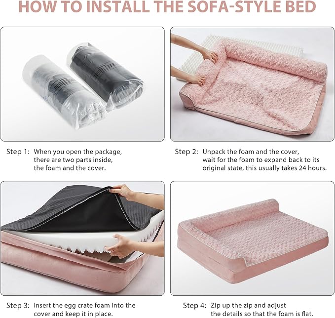 BFPETHOME Orthopedic Washable Dog Bed, Sleeping Couch for Large Senior Dogs | Deluxe Plush Rose Velvet Washable Cover, Egg Crate Foam Support, Waterproof Lining, Non-Slip Bottom, Senior Dogs
