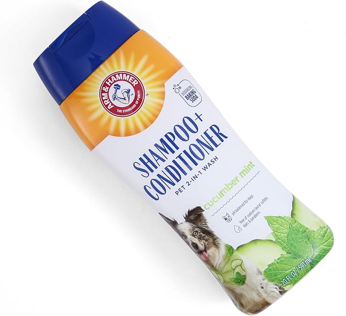 Arm & Hammer 2-in-1 Dog Shampoo and Conditioner, Cucumber Mint, 20 Oz, 2-Pk | Baking soda formula, 2-in-1 shampoo and conditioner, cucumber mint scent, odor eliminating