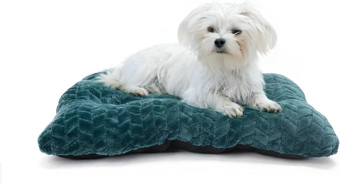24 Inch Dog Crate Bed for Small Dogs, Washable Dog Crate Pad for Dog Cages, Soft Jacquard Flannel Kennel Mat with Anti-Slip Bottom, Fluffy Crate Mat for Puppies and Small Dogs,Emerald Green