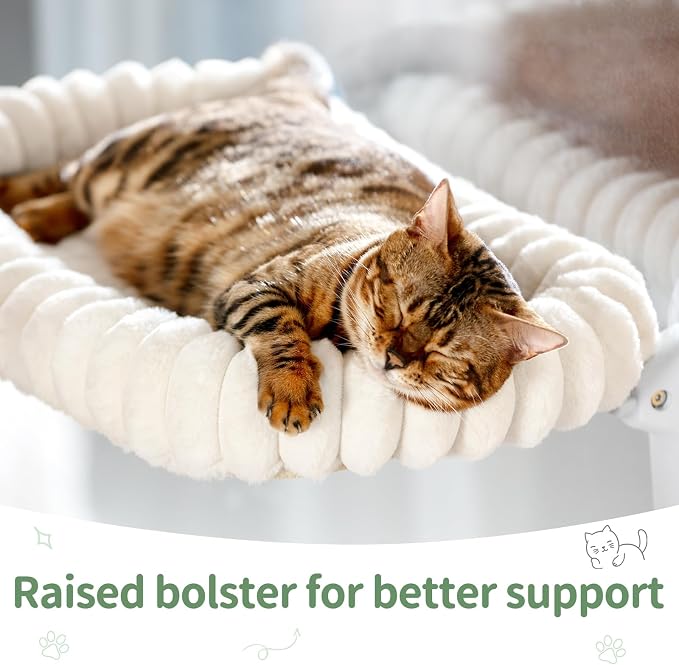 Sunhoo Foldable Cat Window Perch, Large Suction Cup Kitty Hammock, Tan | Windowsill Pet Bed for Cats Inside, Cordless Kitten Seat Supports 40 lbs, Soft Reversible Plush Cushion, Machine Washable