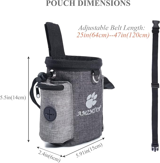 AMZNOVA Dog Treat Pouch Treatnow Dog Treat Bag, 3 Cups, Heather Coffee | Training Pouch with Waist Belt & Clicker for Training & Walking, Waist Clip On Snack Fanny Pack for Pet