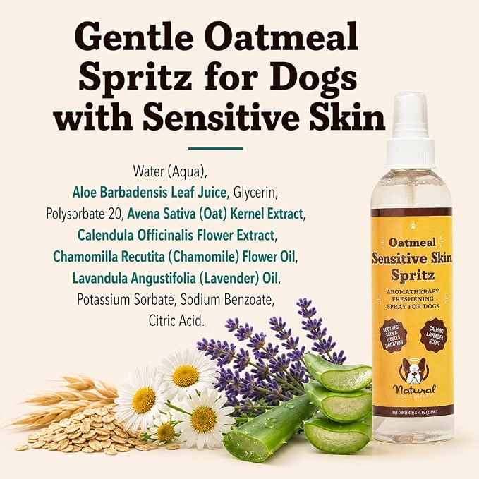 Natural Dog Company Sensitive Skin Dog Deodorizing Spray: Ideal with Sensitive Skin Dog Shampoo, Long Lasting Dog Perfume, Dog Spray Deodorizer, Neutral Scented Dog Spray with hints of Lavender, 8 oz