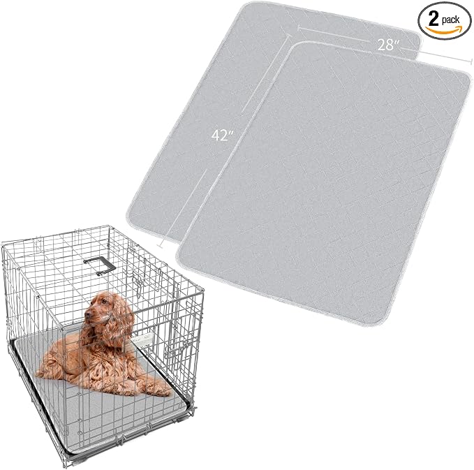 Dog Crate Mat and Washable Pee Pads for Dogs 2 Pack(42"X28") | Waterproof Non-Slip Reusable Quilted Puppy Training Pads, Fits 42 Inch Crates