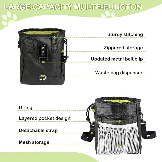 JIURUN 3-in-1 Dog Treat Pouch for Training, Hands-Free Dog Training Treat Bag with Clicker & Poop Bag Dispenser, Adjustable Waist Pack with Belt Loop Clip for Dog Walk, Park, Outdoor Essentials