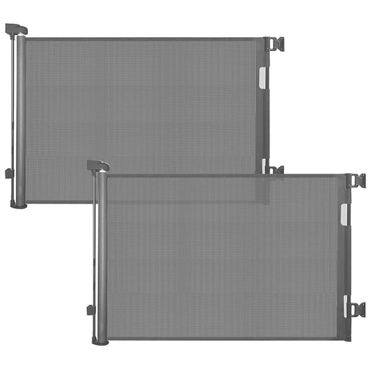 (2 Pack) Retractable Baby Gate for Stairs & Doorways,55" Wide x 33.6" Tall Easy Installation Mesh Dog Gate for Indoor & Outdoor Use,Pet and Dog Safety Gate for Hallways(Grey)