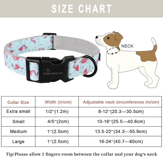ARING PET Summer Dog Collar, Cute Flamingo Adjustable Lightweight Cotton Pet Collars for Small Medium Large Boy and Girl Dogs, Large