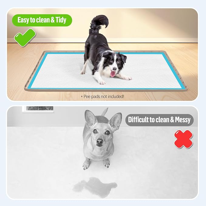 Pee Pad Holder for Dogs 34''x22'' Silicone Puppy Pee Pad Tray, Khaki | Extra Large Dog Potty Tray Leak-Proof, High Edge, No Spill Training Pads for Floor Protection, No Pee Pads