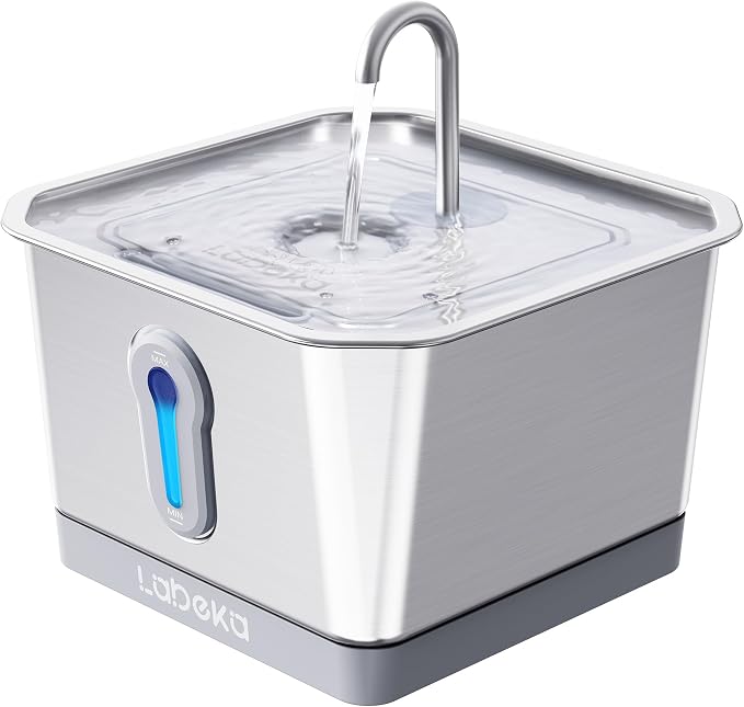 135oz/4L Wireless Cat Water Fountain, [304 Stainless Steel]&[Water and Electricity Separation Safety Design], Pet Fountain for Cats Inside, Easy to Clean for Cats and Dogs (Silver+2Filters)