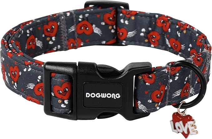 DOGWONG Valentine's Day Dog Collar, Cute Heart Dog Collars, Adjustable Valentine Red Heart Pet Collars Design Dog Collar with Quick Release Buckle for Puppy Girl Boy Female Dogs