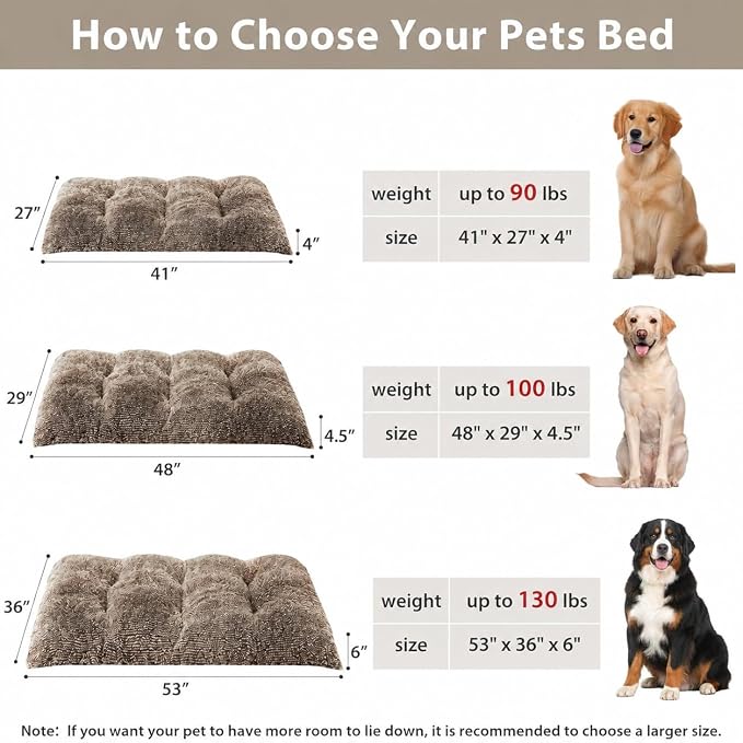 BFPETHOME Dog Bed for Large Dogs, Plush Kennel Pad for Sleeping &Ease Anxiety, Washable Mats with Anti-Slip Bottom - 53 x 36 inch