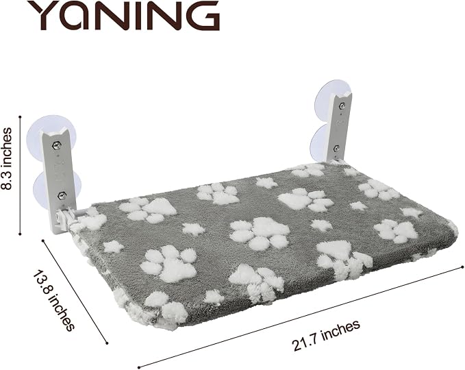 Cute Cat Window Perch, Foldable Cat Window Hammock, Grey | Cordless Window Seat Bed for Indoor Cats, 3D Textured Paw Cover, Strong Suction Cups