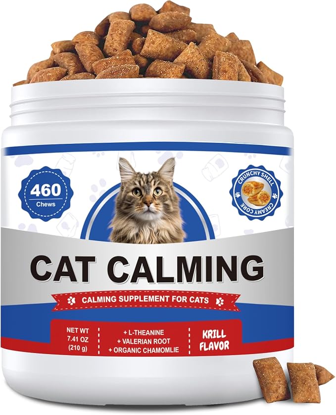 Calming Chews for Cats 460ct, Cat Calming Treats - Cat Anxiety Relief, Helps Reduce Stress & Promotes Relaxation for Travel, Boarding, Vet Visits, Separation Anxiety, Prevent Bites - Krill Flavor