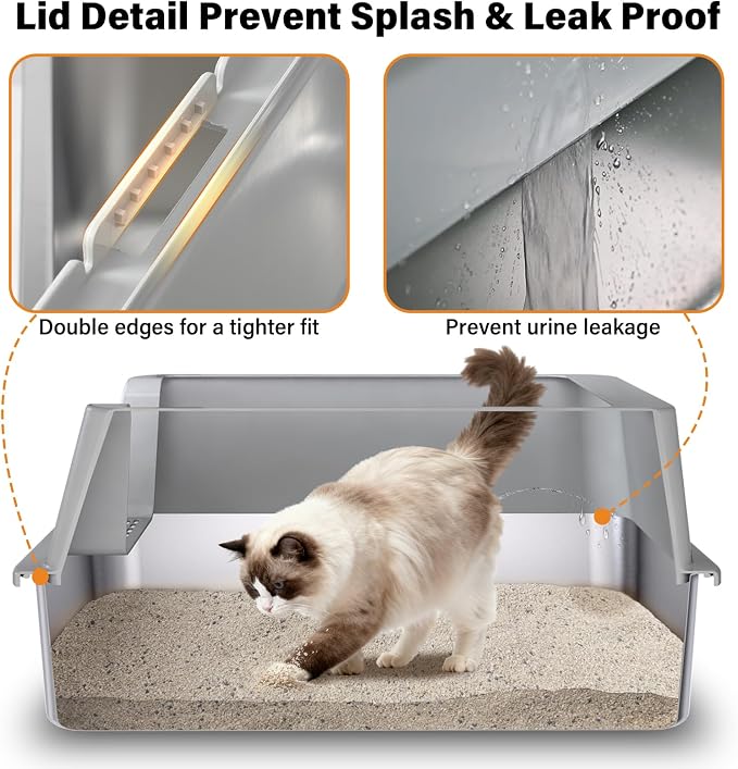 XL Stainless Steel Cat Litterbox,Stainless Steel Litter Box, Easy Clean Non Stick No Smell