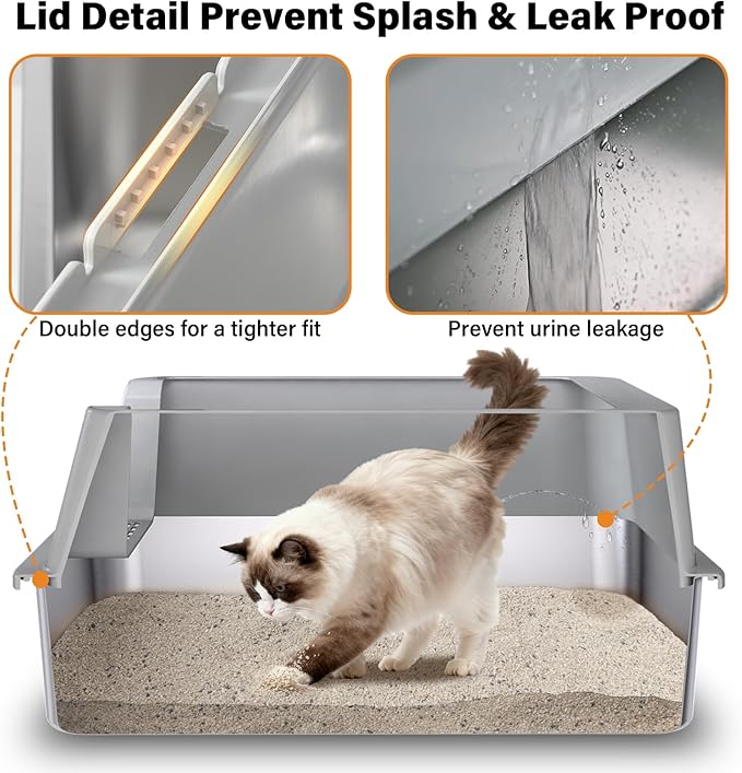 XL Stainless Steel Cat Litterbox,Stainless Steel Litter Box, Easy Clean Non Stick No Smell