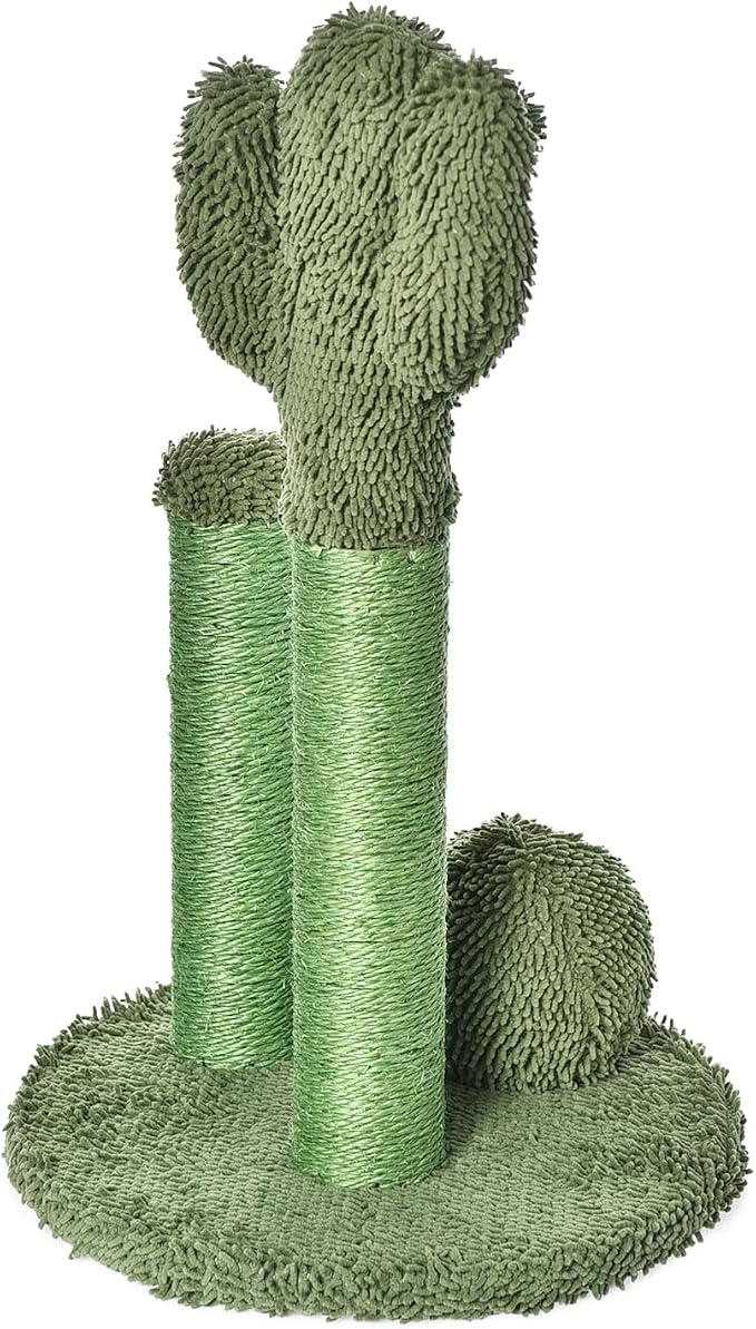 Amazon Basics Cat Scratching Post, Indoor Cactus Triple Posts for Cats & Kittens with Dangling Ball, Large, 27"H, Green
