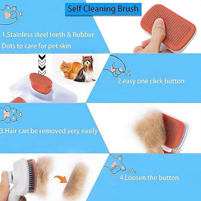 Self-Cleaning Slicker Brush, Dog Cat Bunny Pet Grooming Shedding Brush, Easy to Remove Loose Undercoat, Pet Massaging Tool Suitable for Pets with Long or Short Hair (Red)