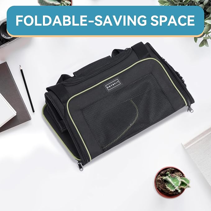 PETSFIT Pet Carrier Airline Approved with Extendable Mat, Dog Carriers for Small Dogs, TSA Approved Pet Carrier, Puppy Carrier for Small and Medium Cats Under 12 Lbs, Black