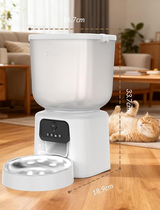 Automatic Cat Feeder with Camera, 5L Timed Cat Food Feeder,2-Way Audio & App Remote Control,Desiccant Bag,Auto Pet Dispenser for Cats and Dogs
