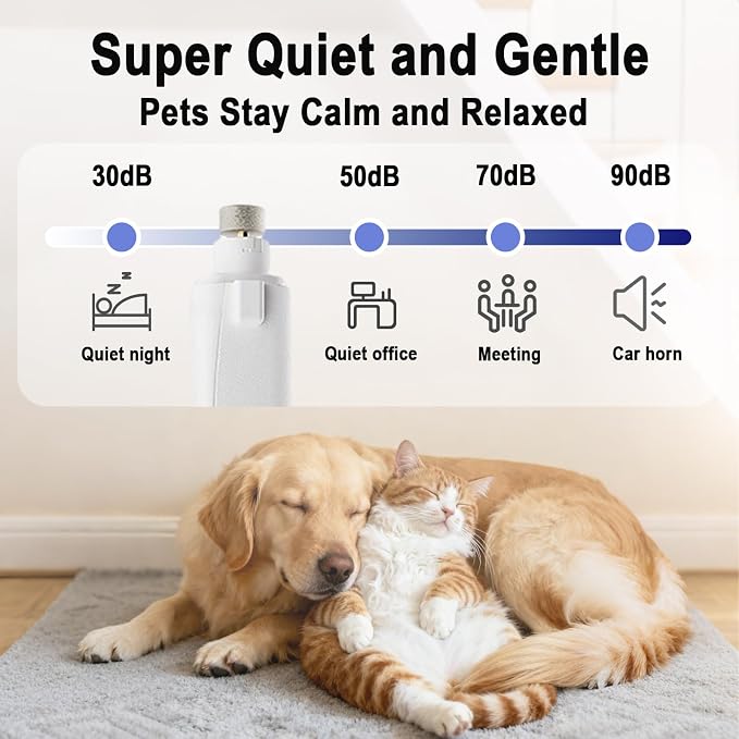 2-in-1 Dog Nail Clippers and Grinder with Dual LED Lights, Quiet Rechargeable Pet Nail Trimmer with Clipping Catcher, Safety Lock and Battery Display for Small, Medium and Large dogs and cats