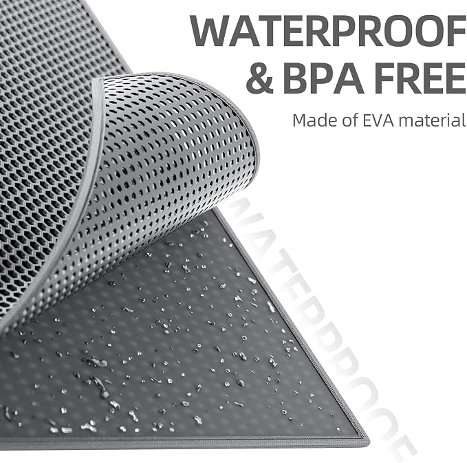 ESTHELLO Cat Litter Mat Honeycomb Double Layer Design 36’’ x 30’’ Gray