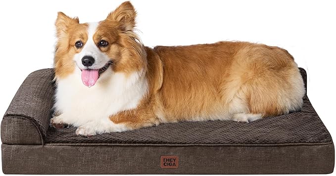 EHEYCIGA Large Dog Bed Memory Foam for Crate, Orthopedic Dog Bed Large Size Dogs with Washable Removable Cover, Waterproof Pet Sofa Couch with Nonskid Bottom, 35x22x6, Brown