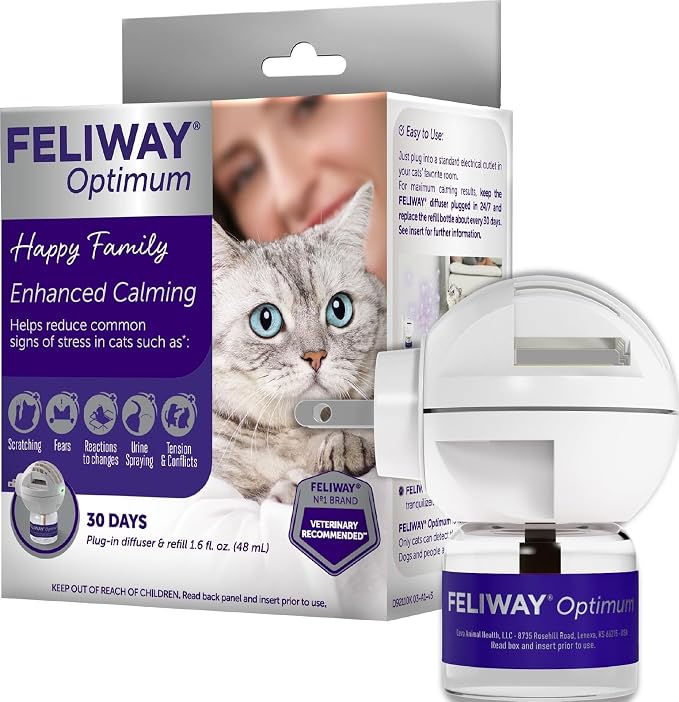 FELIWAY Optimum Cat Calming Pheromone Diffuser Kit | Advanced Support to Help Reduce Urine Spraying, Scratching, Fighting & Hiding Due to Stress. 30-Day Diffuser Supply