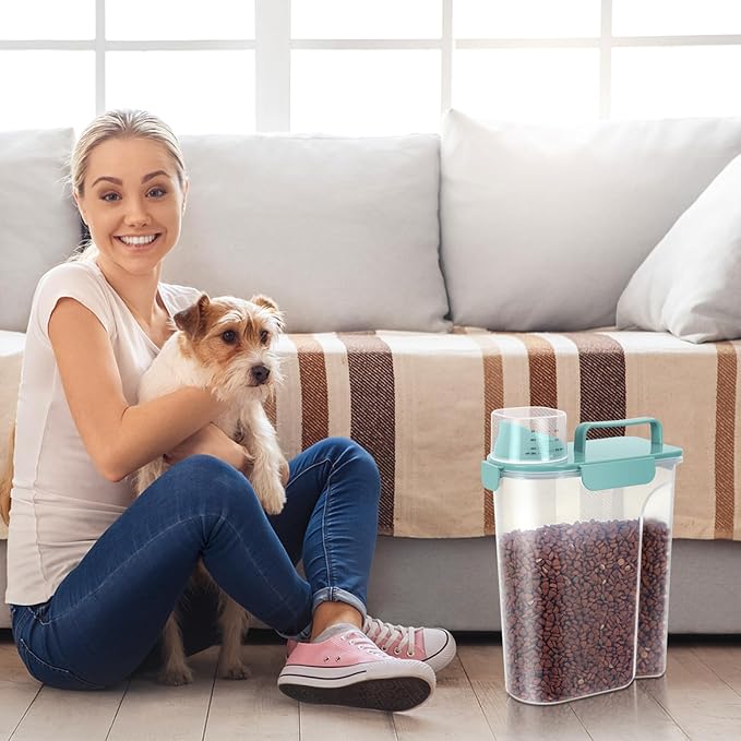 LEAWALK 5Lbs/6Qt Airtight Pet Storage Container For Cat Dog Bird Food and Keep Fresh, Translucent Body, Upgraded Large Nozzle for Easy Pouring With Handle Design Easy to Carry When Going 2pack