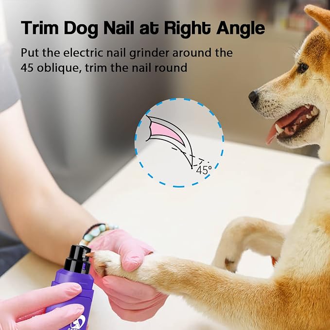 Casfuy Dog Nail Grinder Upgraded - Professional 2-Speed Whisper-Quiet Electric Pet Nail Trimmer Painless Paws Grooming & Smoothing for Small Medium Large Dogs & Cats (Purple)