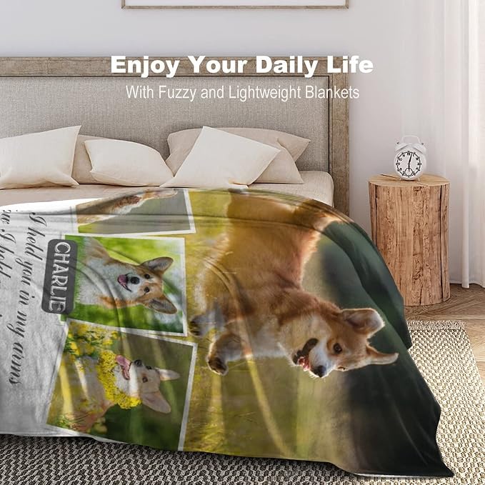 Artsadd Custom Dog Photo and Name Blanket Pet Sympathy Gift Personalized Dog Sympathy Remembrance Gift Keepsake Blanket for Family Friends 60"x80"