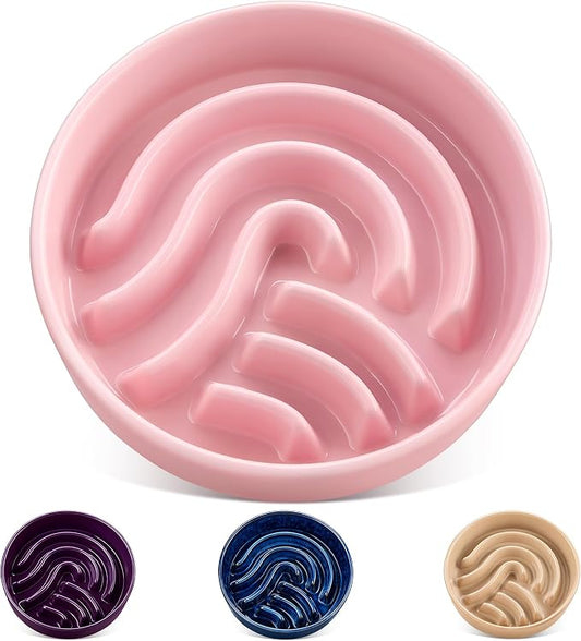 vancasso Slow Feeder Dog Bowl, 3 Cup Ceramic Slow Feeding Food Dish for Large Breed, Puzzle Dog Food Bowl for Fast Eater, Pink