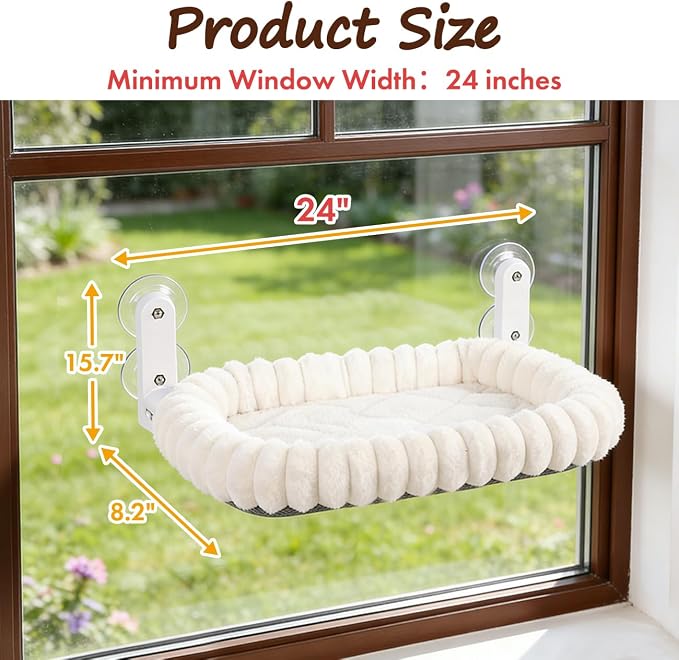 Zoratoo 2PC Cloud-Cuddle Cat Window Perch, Foldable Cat Hammock, M White | 2-in-1 Reversible Cover, Removable for Machine Wash, Stable Window Resting Seat with Large Suction Cups for Indoor Cats