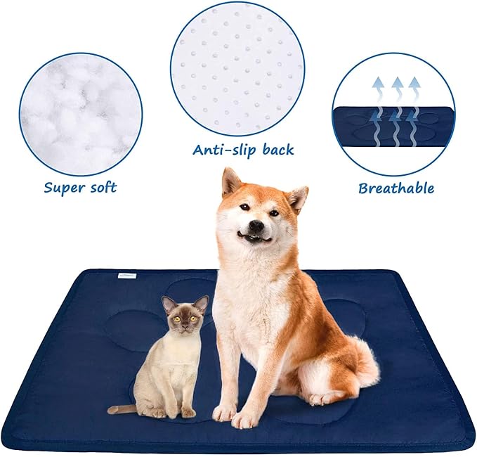 Dog Crate Pad(19"x 30"),Washable Crate Mat with Anti-Slip Bottom, | Dog Mats for Sleeping, Breathable Kennel Pad,Dark Colored to Hide Stains, Navy