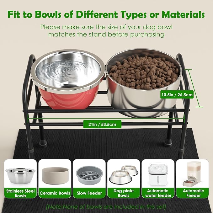 Extra Large & Tall Metal Raised Dog Bowl Stand for Extra Large Dogs, Table Steel Frame Dog Bowls Stand with Mat,Non-Slip,Adjust to 4 Heights 15"-22", Holds 4"-10.5" Diameter Bowl (Not Included)