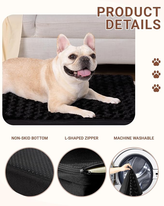 KSIIA Washable Dog Bed for Crate Waterproof for Large Dogs,35x22 Inch,Black | 3in egg crate foam,orthopedic support,Soft rose velvet,3ply waterproof fabric,removable cover,anti-slip base,washable