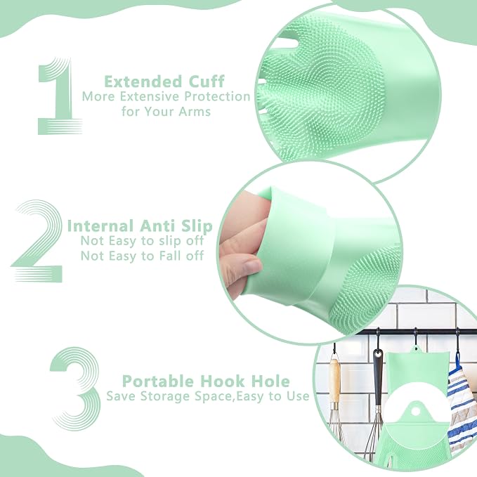 Pet Grooming Gloves—Dog Washing Gloves with High-Density Teeth | Dog Bath Scrubber with Enhanced Five Finger Design, Silicone Gloves for Dogs and Cats Bathing, Massage (Green)