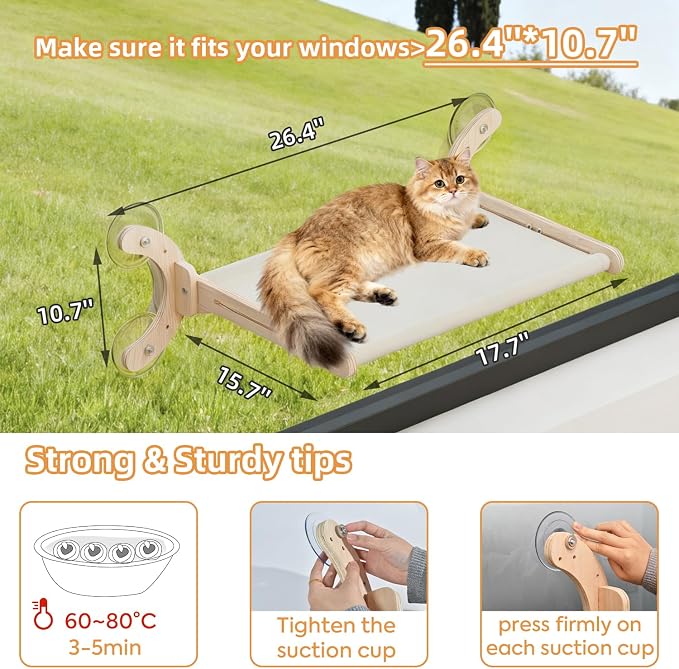 Window Cat Bed, Sturdy Cat Window Perch, Adjustable 4-in-1 Cat Hammock, 4 Modes for Complex Scenarios, Durable & Safe Hanging Seat for Kittens, Cats, Small Pets to Sleep & Play (Grey, 18inch)