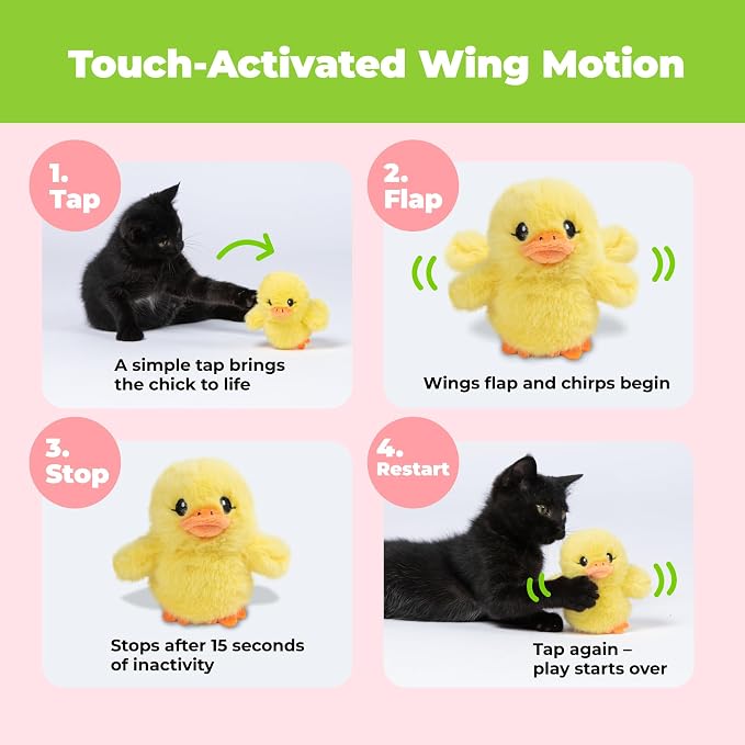 Catify Best Pet Supplies Flapping Duckling, Chick & Bird Cat Toy - Motion-Activated Wings, Realistic Chirps, Catnip-Infused Plush, USB-Rechargeable Indoor Cats & Kittens, Self-Play Enrichment - Yellow