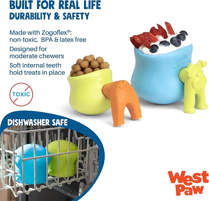 WEST PAW Zogoflex Toppl Interactive Treat Dispensing Puzzle Dog Toy for Mental Stimulation & Enrichment-Holds Kibble & Treats-Lickable, Freezable & Dishwasher Safe-Made in USA-Large-Sunflower Yellow
