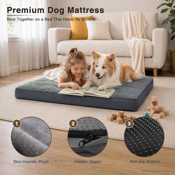 NUPIDA Waterproof Large Dog Bed for Crate with Washable Cover, 35x22, Grey | TPU Waterproof Layer, Easy Clean Cover, Soft Plush Surface, Durable Oxford fabric, Non-Slip Bottom, For Large Breeds ≤50lbs