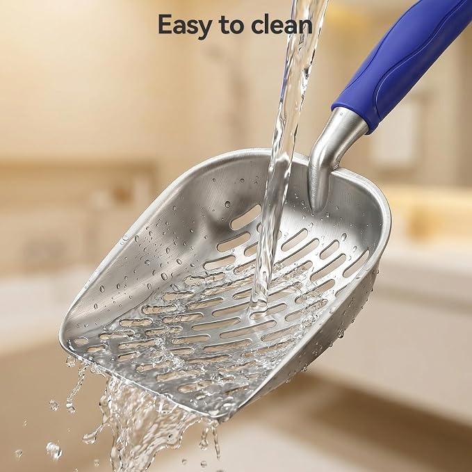 Cat Litter Scoop, Large Long Handle Kitty Metal Scooper, Heavy Duty Aluminum Deep Sifter, Ergonomic Non-Slip Grip, Rustproof Durable Poop Cleaner for Cat Litter Box