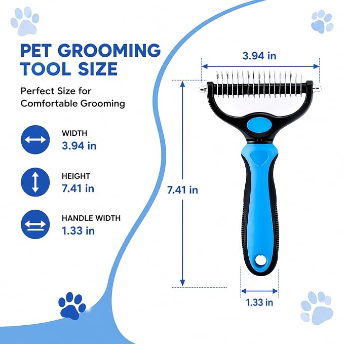 2-in-1 Double-Sided Pet Grooming Comb for Dogs & Cats - Deshedding Brush & Rounded-Tooth Dematting Tool | Painlessly Removes Knots, Tangles, Loose Undercoat & Fur in Thick/Long Coats (Pink -Large)