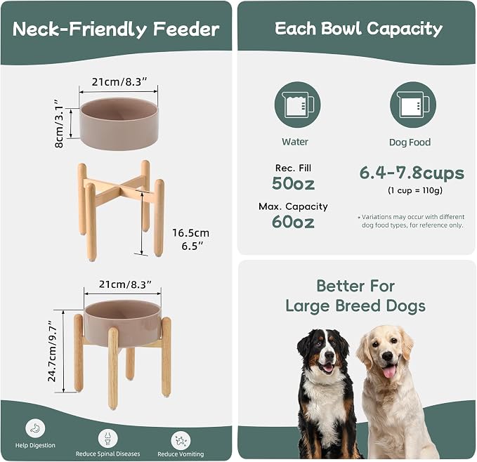 Havniva 8.3inch Ceramic Raised Dog Bowl with Stand, Elevated Dog Bowls for Large Breed Dog Food and Water Bowl Non-Slip Dog Dish Large Capacity Feeding Pet Water Bowl