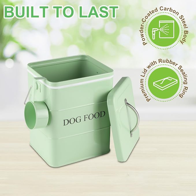 Metal Dog Food Storage Container 5~6Lbs Dog Treats Container Pet Food Storage Tin Portable Dog Food Treats Canister with Airtight Lid/Scoop-Farmhouse Style-Keep Kibble Fresh