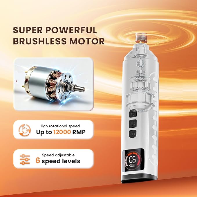 6-Speed Dog Nail Grinder with Led Light, 30 db Ultra Quiet Brushless Motor | Painless Paws Grooming Dog Nail Grinder for Small Medium Large Dogs