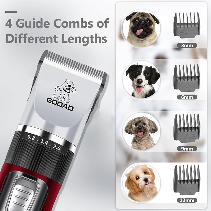 4 in 1 Dog Clippers Grooming Kit and Paw Trimmer for Thick Hair&Coats | 3-in-1 Clipper+Paw Trimmer+Nail Grinder, <60dB Quiet, Cordless,LED Display, 4 Guide Combs, Detachable Titanium-Ceramic Blade