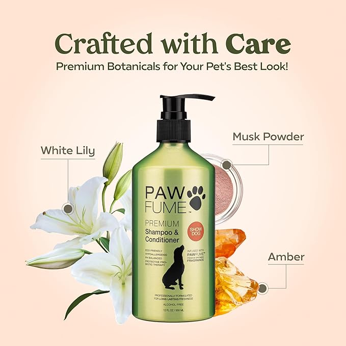 PAWFUME Deshedding Dog Shampoo and Conditioner, Show Dog, 4-Pack | Probiotic pH-balanced formula nourishes, detangles and deep cleans silky coats, salon-quality Shampoo for Dogs