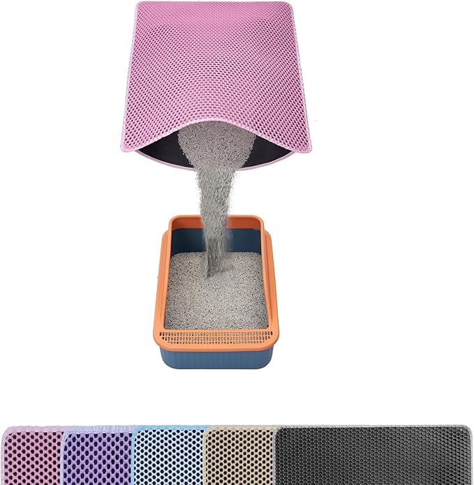 Cat Litter Mats,Cat Litter Box Mat 32"x22", 2 Layer Kitty Litter Mat,Llitterbox Mat,Waterproof Urine Proof, Clean Easily, Pink, Medium