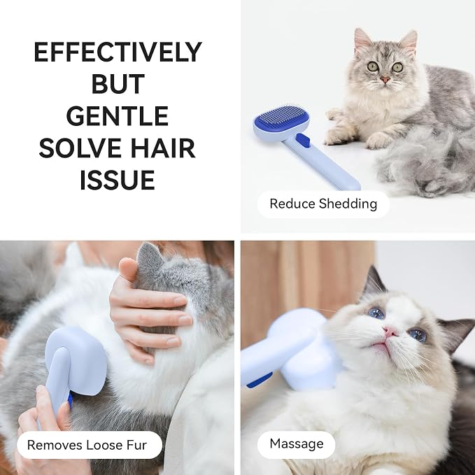 aumuca Skin Friendly Self-Cleaning Slicker Brush for Dogs & Cats, Gentle Pet Grooming Tool for Shedding & Deshedding, Efficient Hair Remover for Long & Short Haired Pets