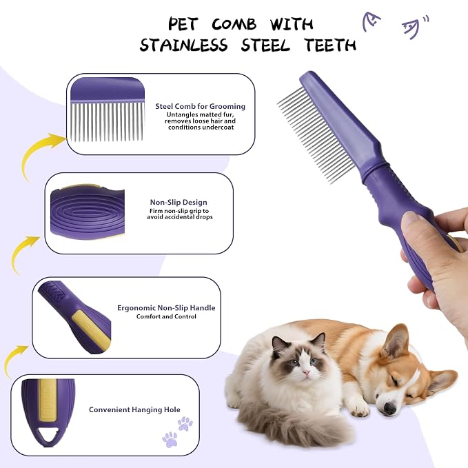 2PCS Pet Grooming and Deshedding Brush Tools | 2-In-1 Double-Sided Dogs Cats Brush for Shedding and Bathing, Pet Shedding Comb for Removes Loose Long and Short Haired
