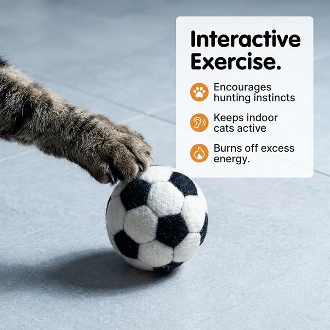 Glaciart One Wool Balls for Cats 5 Pack Sports Design, Felt Balls for Cats, Wool Cat Toys for Indoor Cats & Kittens, Handmade Natural Interactive Cat Toys for Play & Exercise
